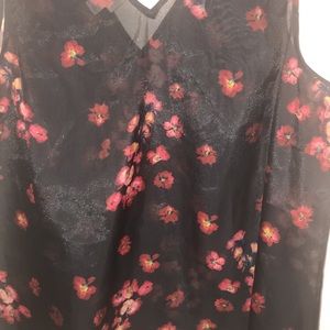 ANew Day Black Floral Mesh V Neck Top